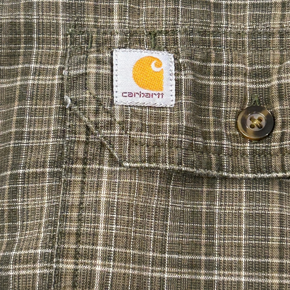 Carhartt Loose Fit Midweight Chambray Long-sleeve Plaid‎ Shirt Dusty Olive XL - Picture 4 of 6